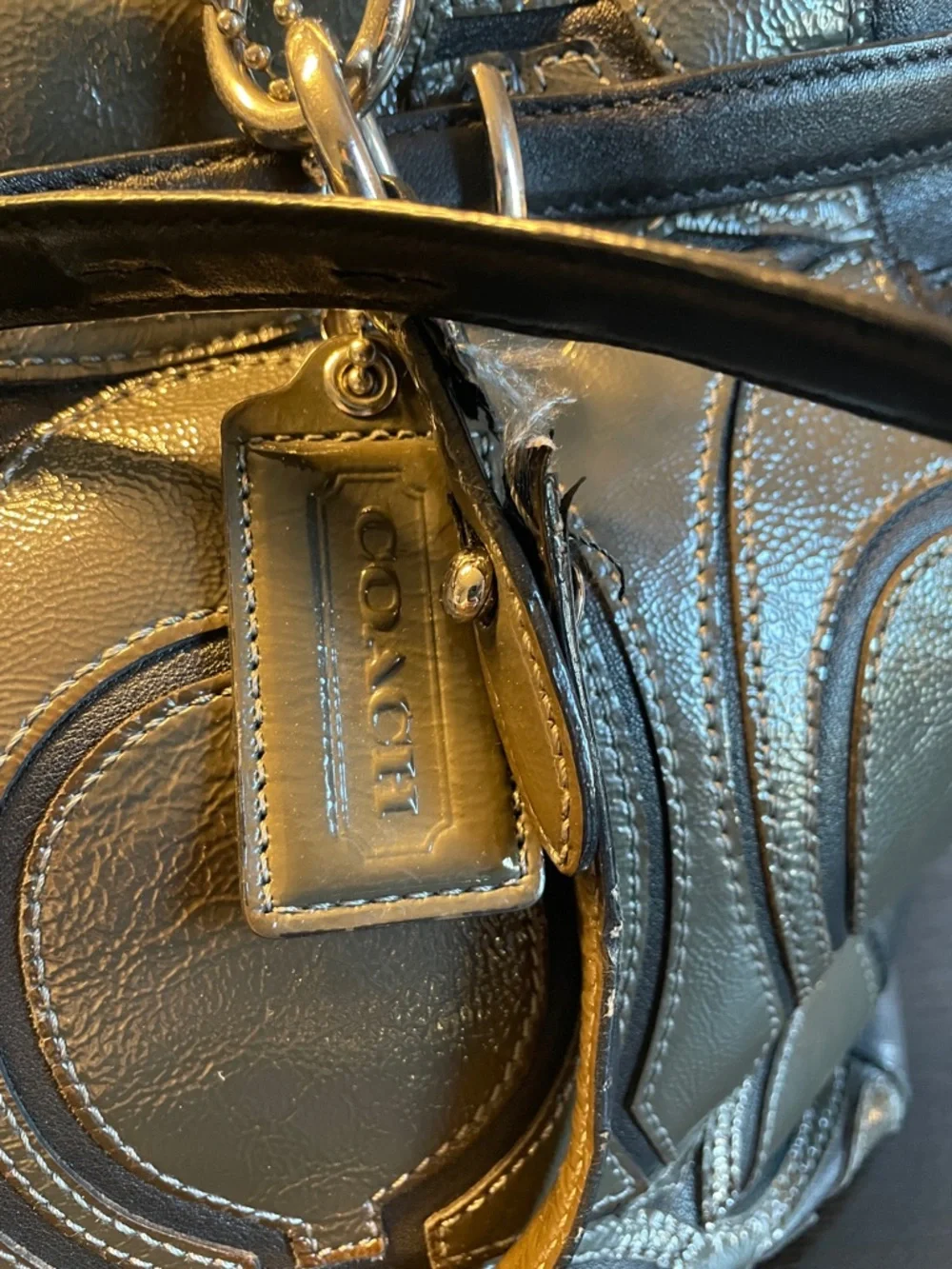 Coach Colette Black Leather Shoulder Bag with Signature Circle Appliqué